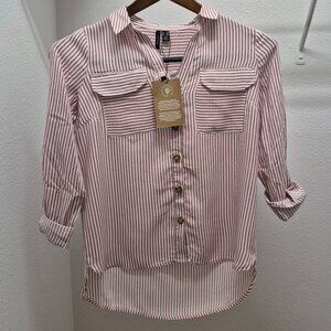 Vero Moda Pink & White Striped Button-Up Shirt – Size M/P (Medium Petite)